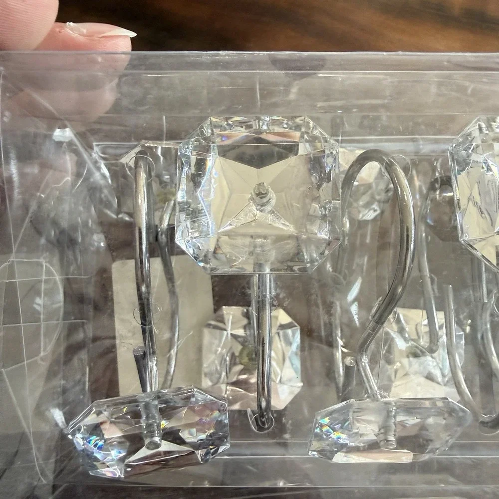 Clear Faux Crystal Shower Curtain Hooks Diamond Rhinestone Rings Set of 12
